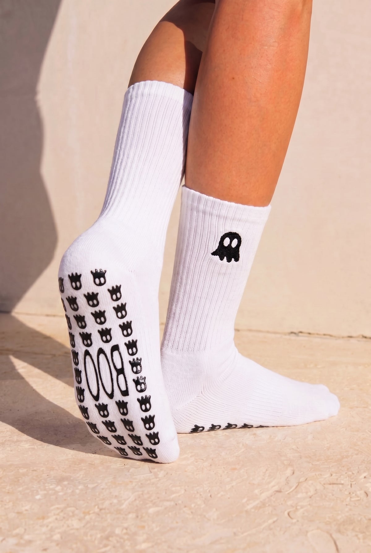 BOO Halloween Pilates Barre Grip Socks in White
