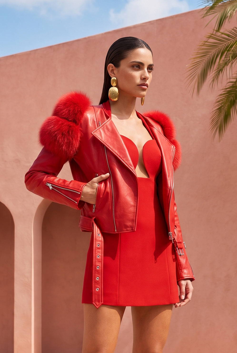 Lilac Street Leather Jacket in Red