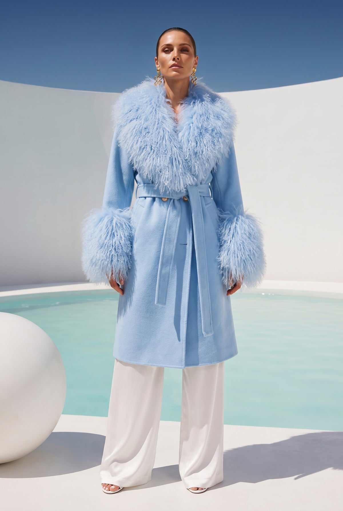 Charlotte Mongolian Wool Coat in Baby Blue