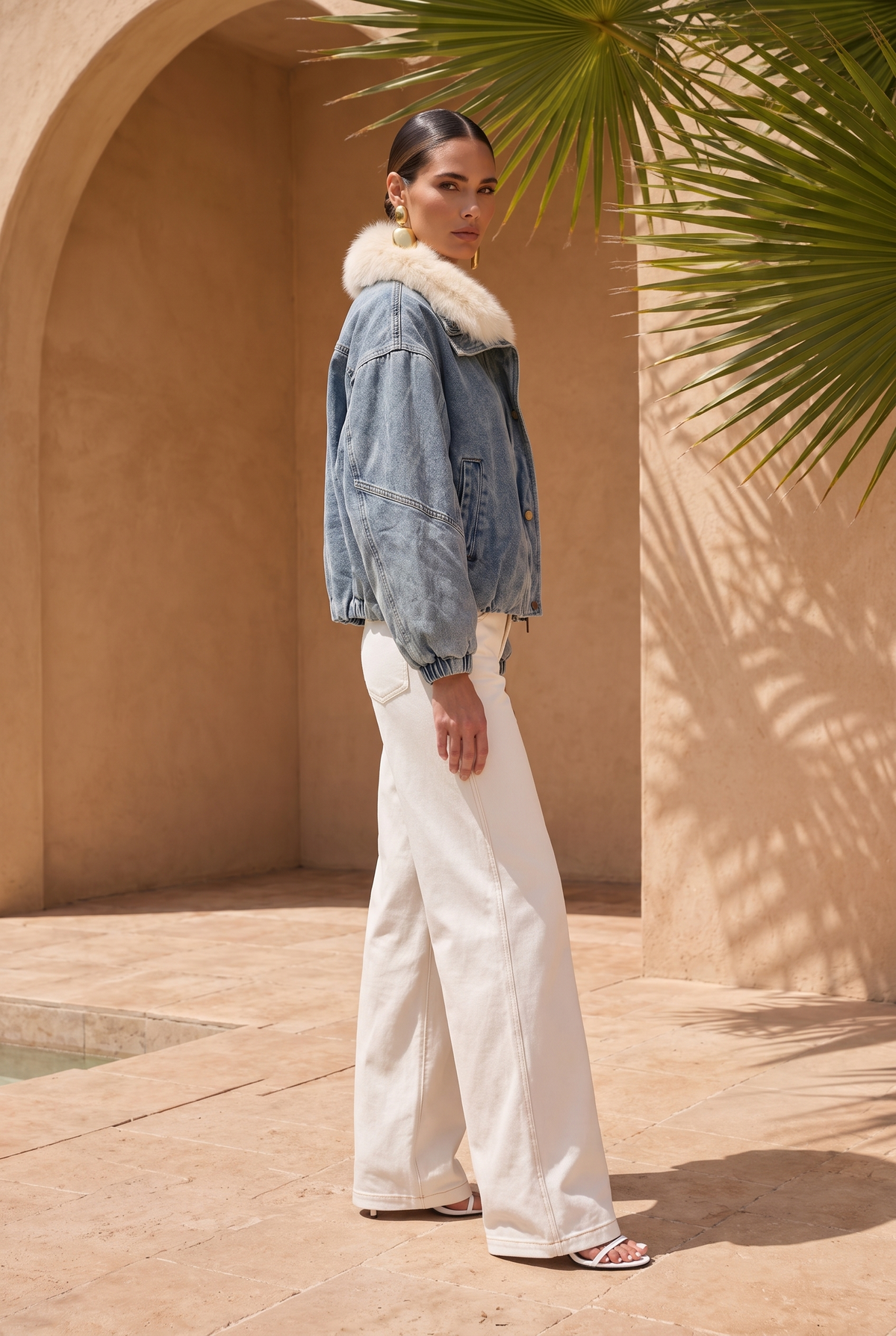 The Cold Shoulder Denim Goose Down Jacket in Blue
