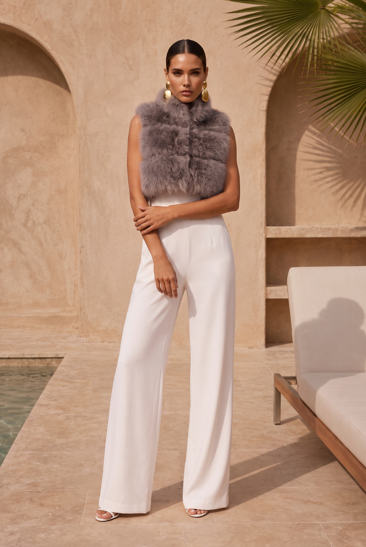 Nocturnal Nights Faux Fur Cropped Vest in Gray