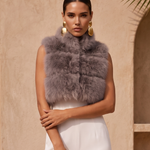 Nocturnal Nights Faux Fur Cropped Vest in Gray