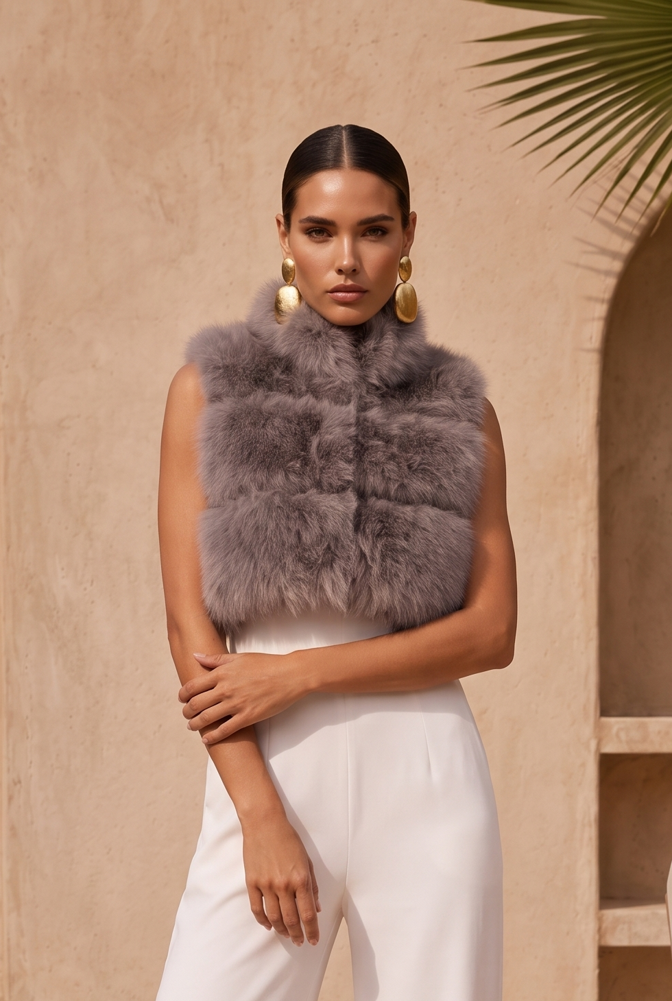 Nocturnal Nights Faux Fur Cropped Vest in Gray