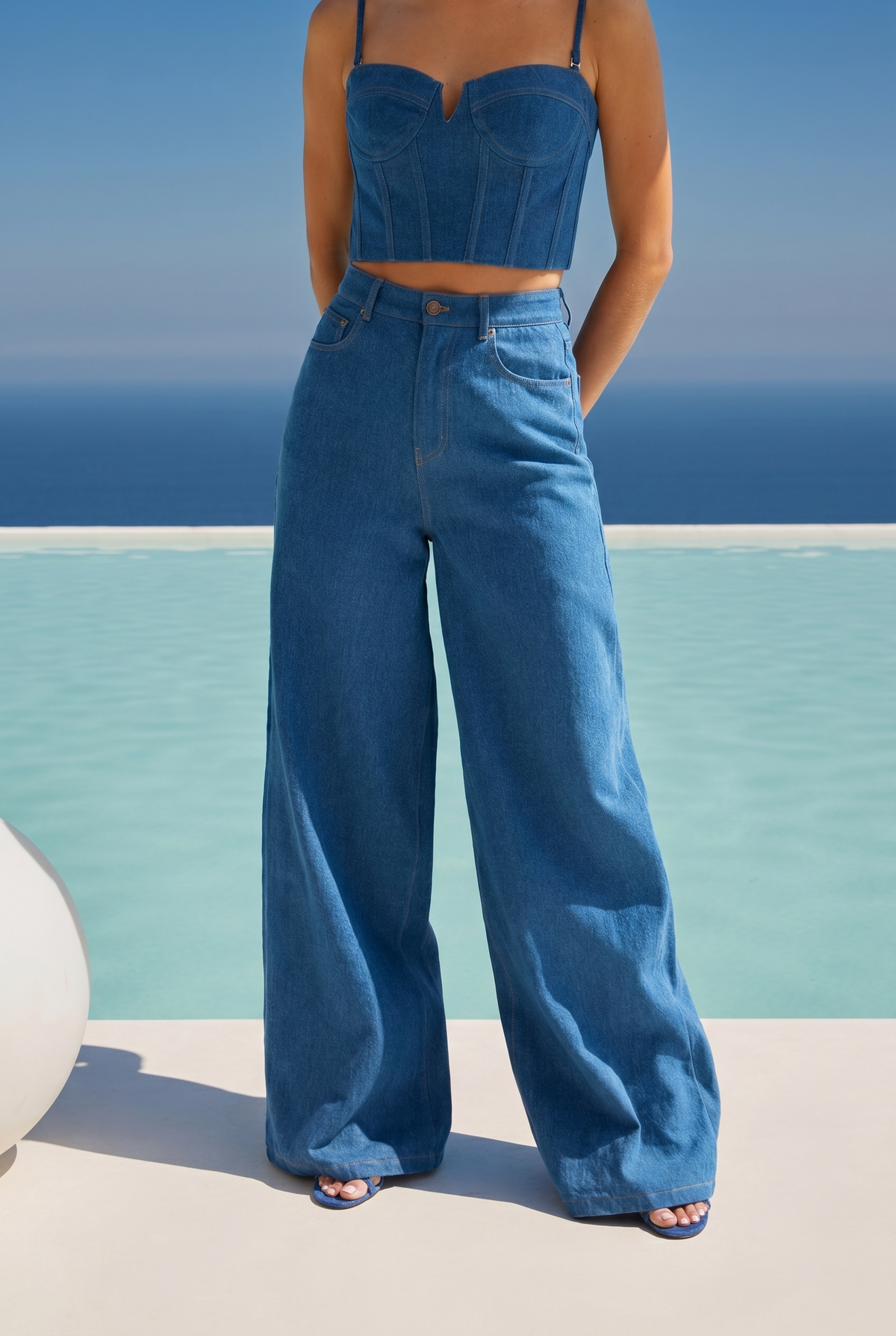 Malia Wide Leg Denim Jeans in Blue