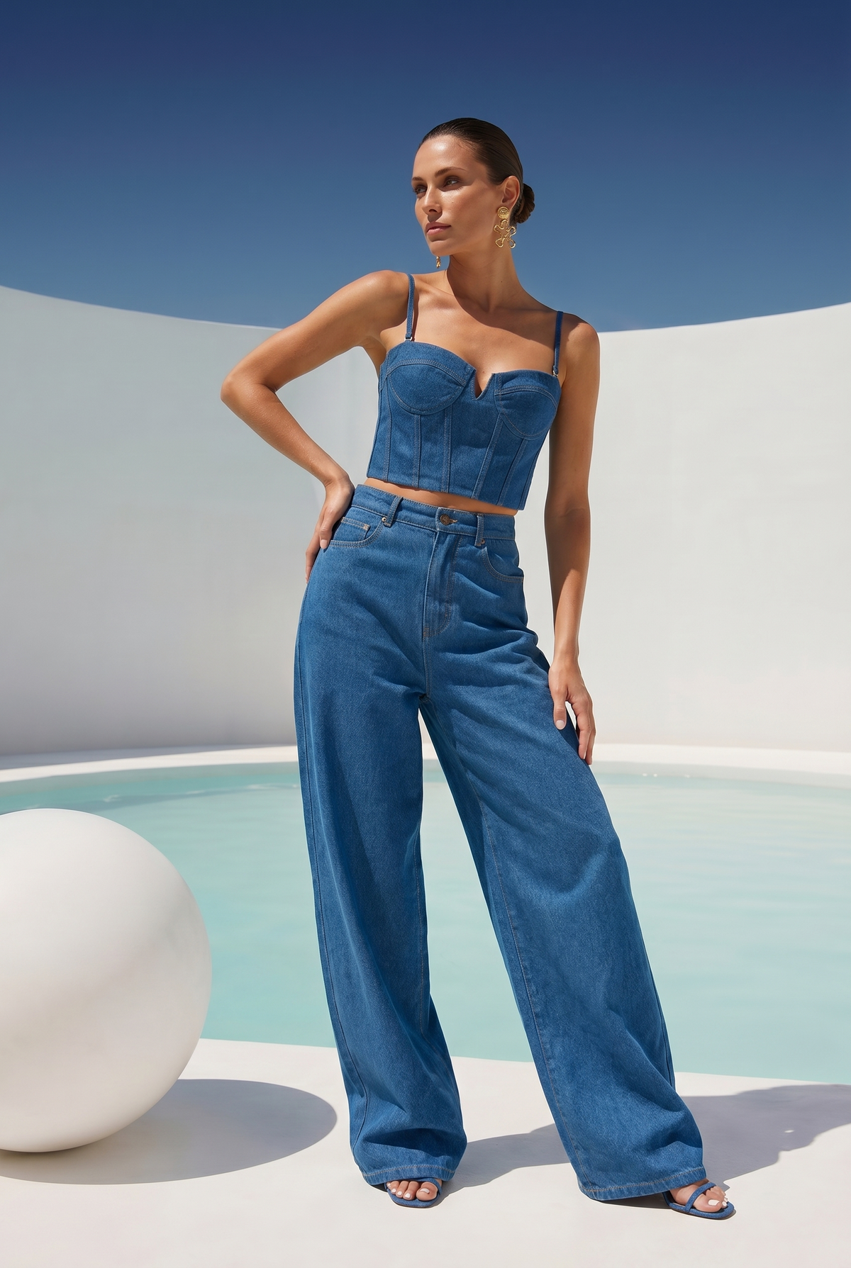 Malia Wide Leg Denim Jeans in Blue