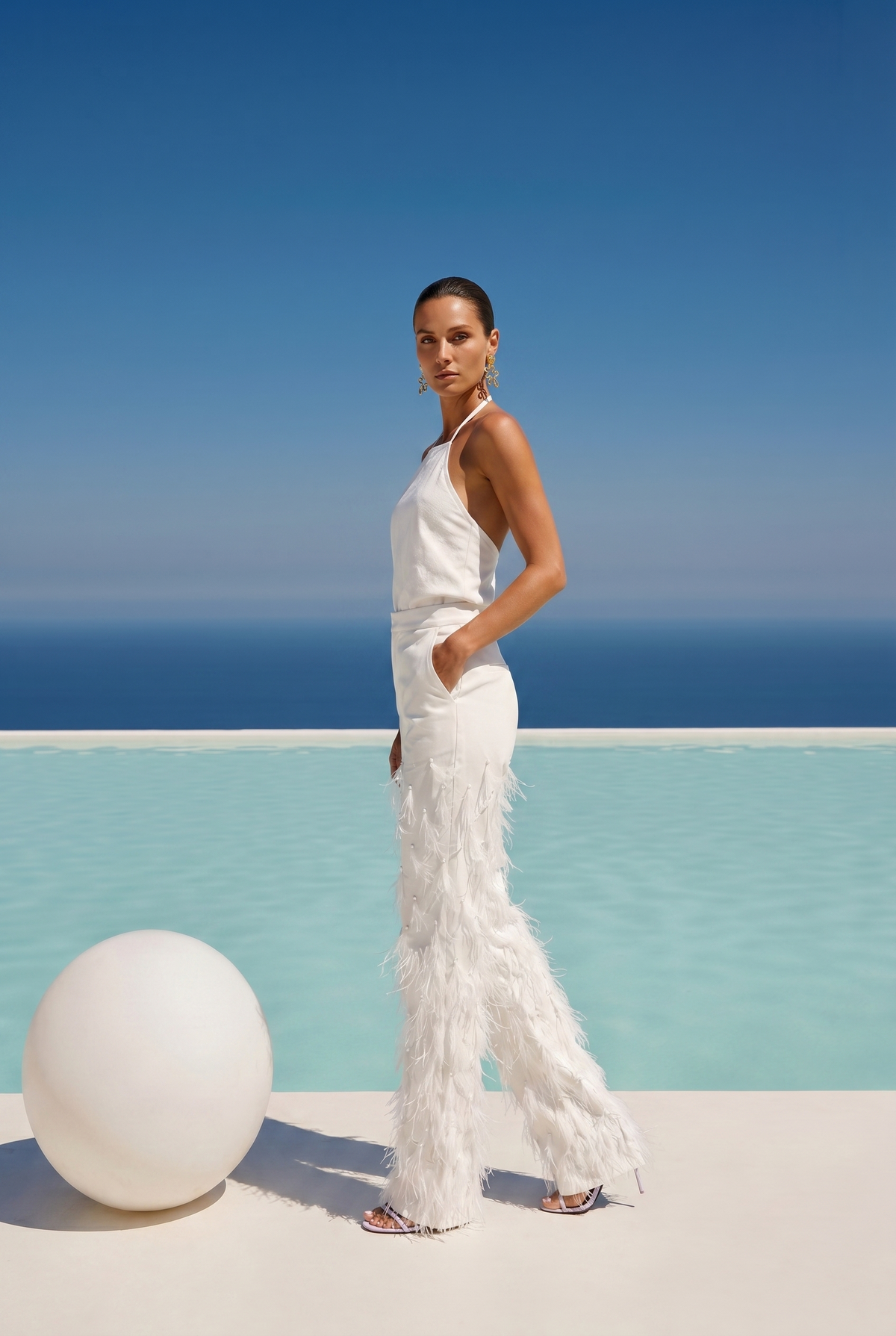The White Coast Feather Twill Pant in White