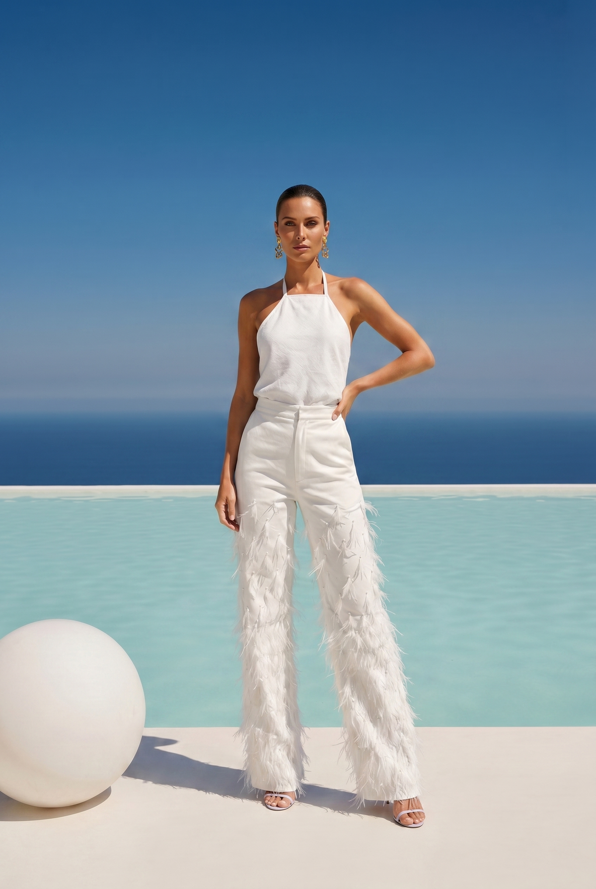 The White Coast Feather Twill Pant in White