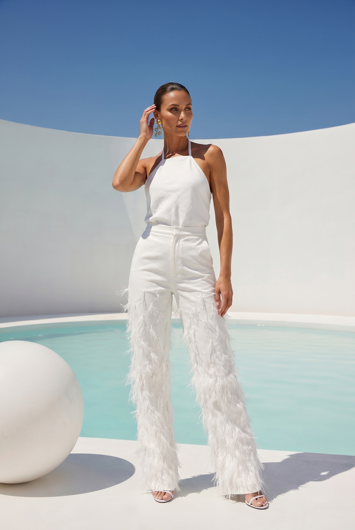 The White Coast Feather Twill Pant in White