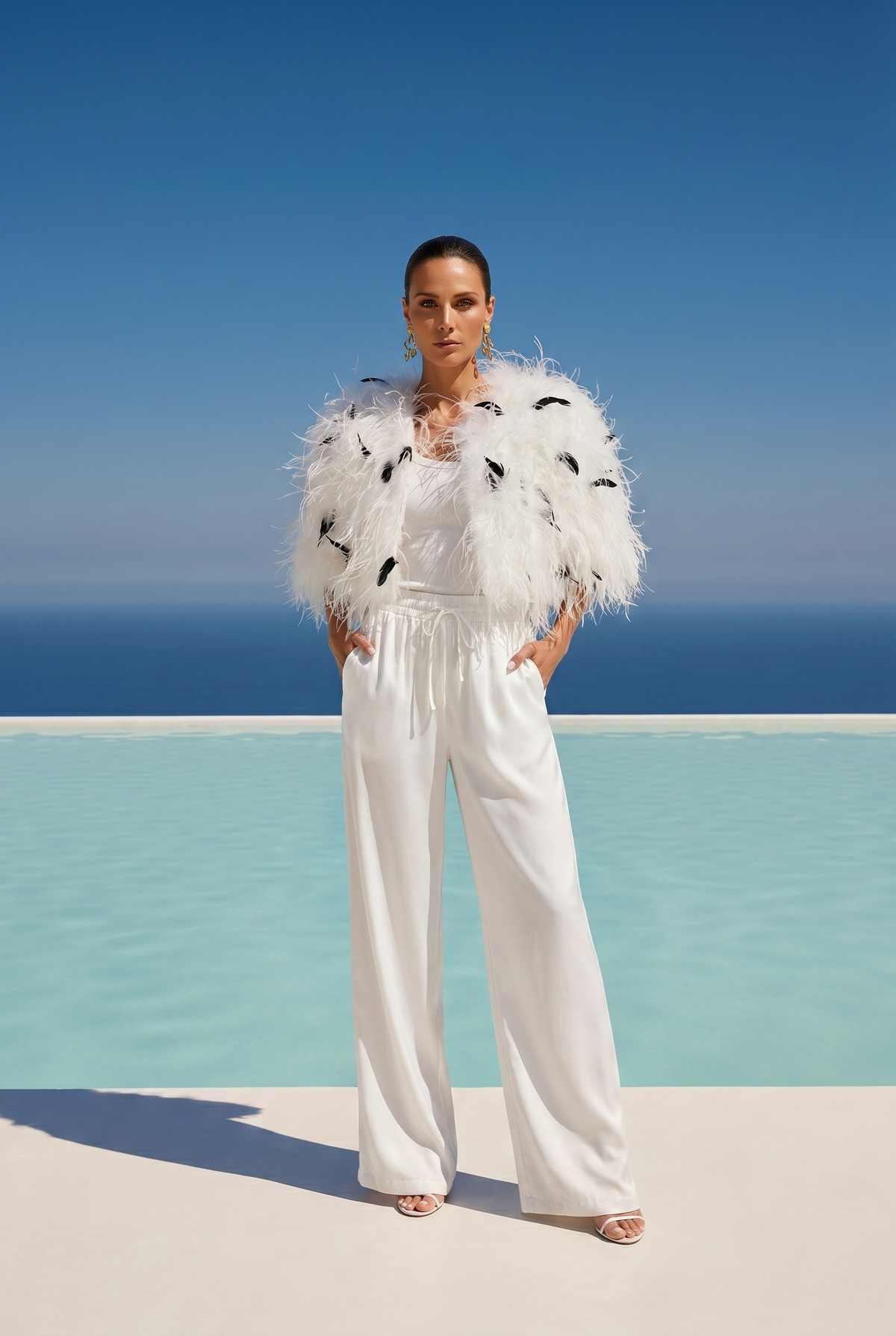 The Obsession Feather Cape in White/Black