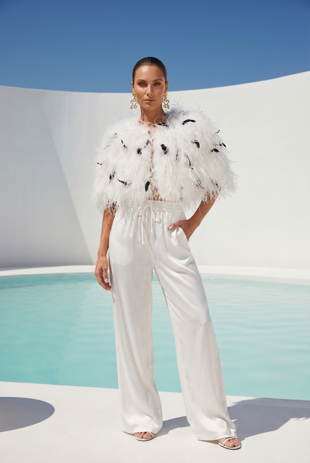 The Obsession Feather Cape in White/Black
