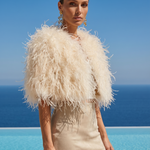 The Obsession Feather Cape in Beige