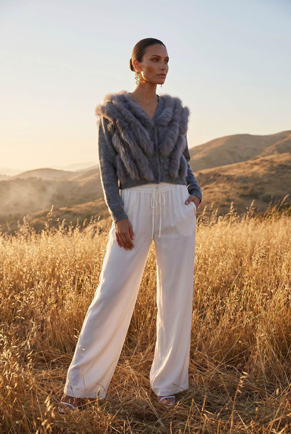 By The Fireside Fur Cardigan in Gray