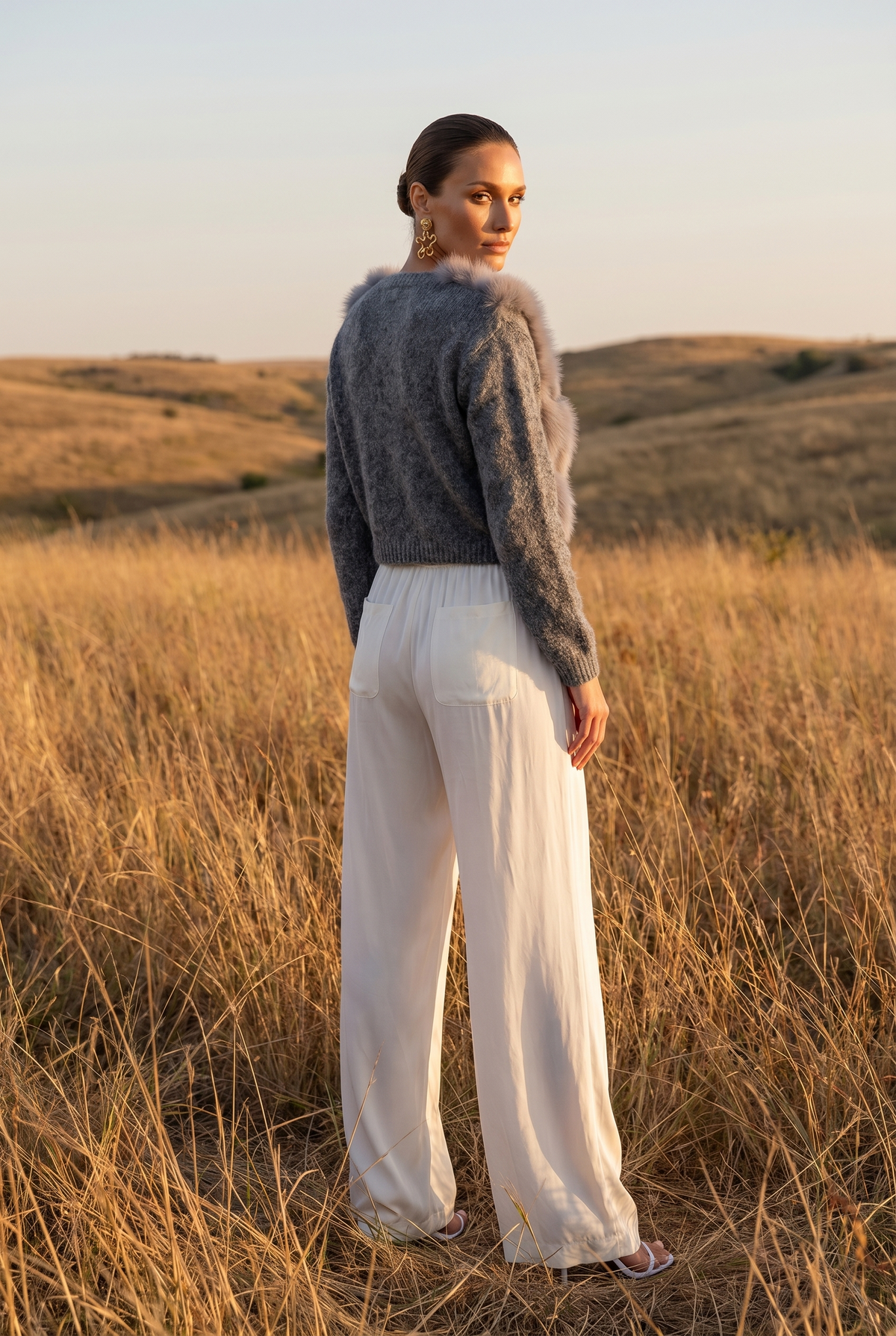 By The Fireside Fur Cardigan in Gray