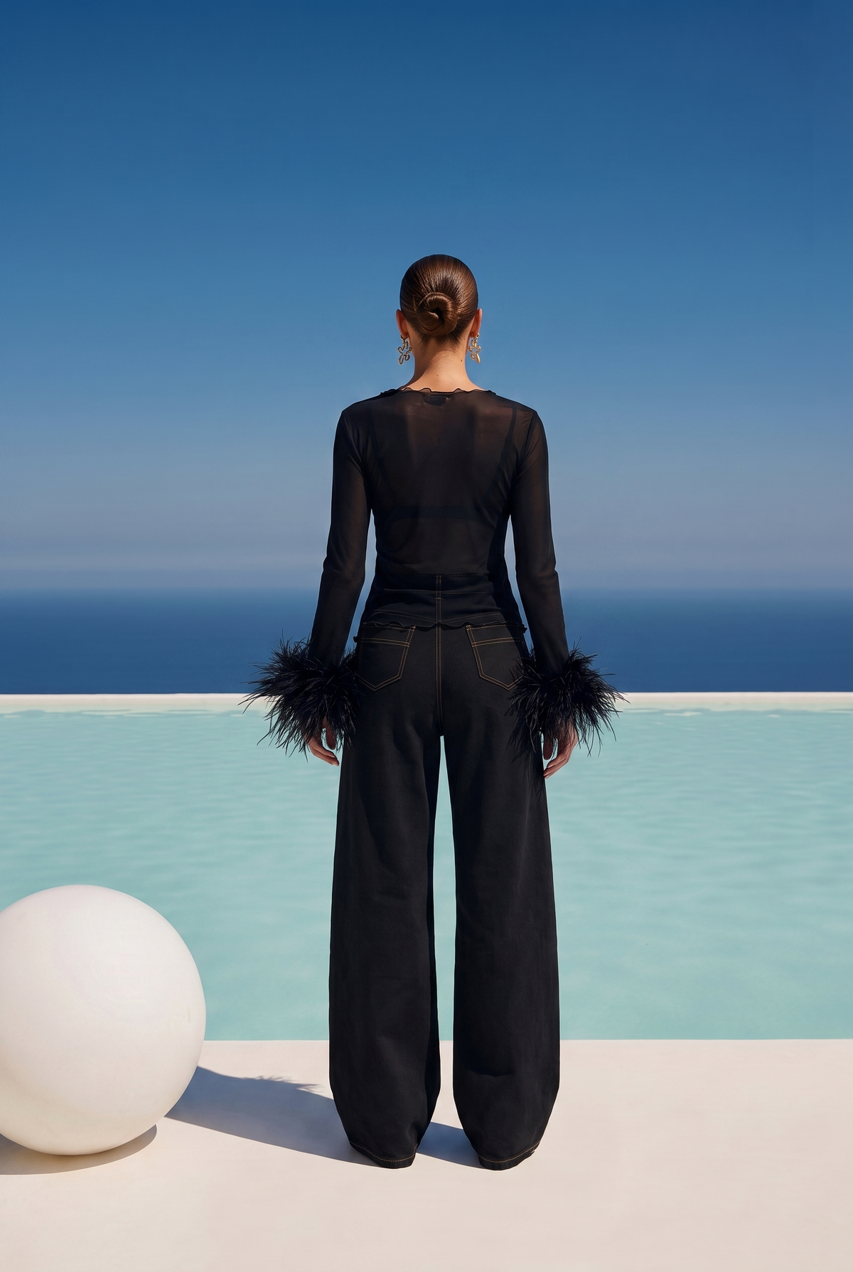 The Once Before Sheer Ostrich Feather Top in Black