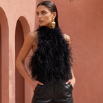 Big Dreams Ostrich Feather Halter Top in Black