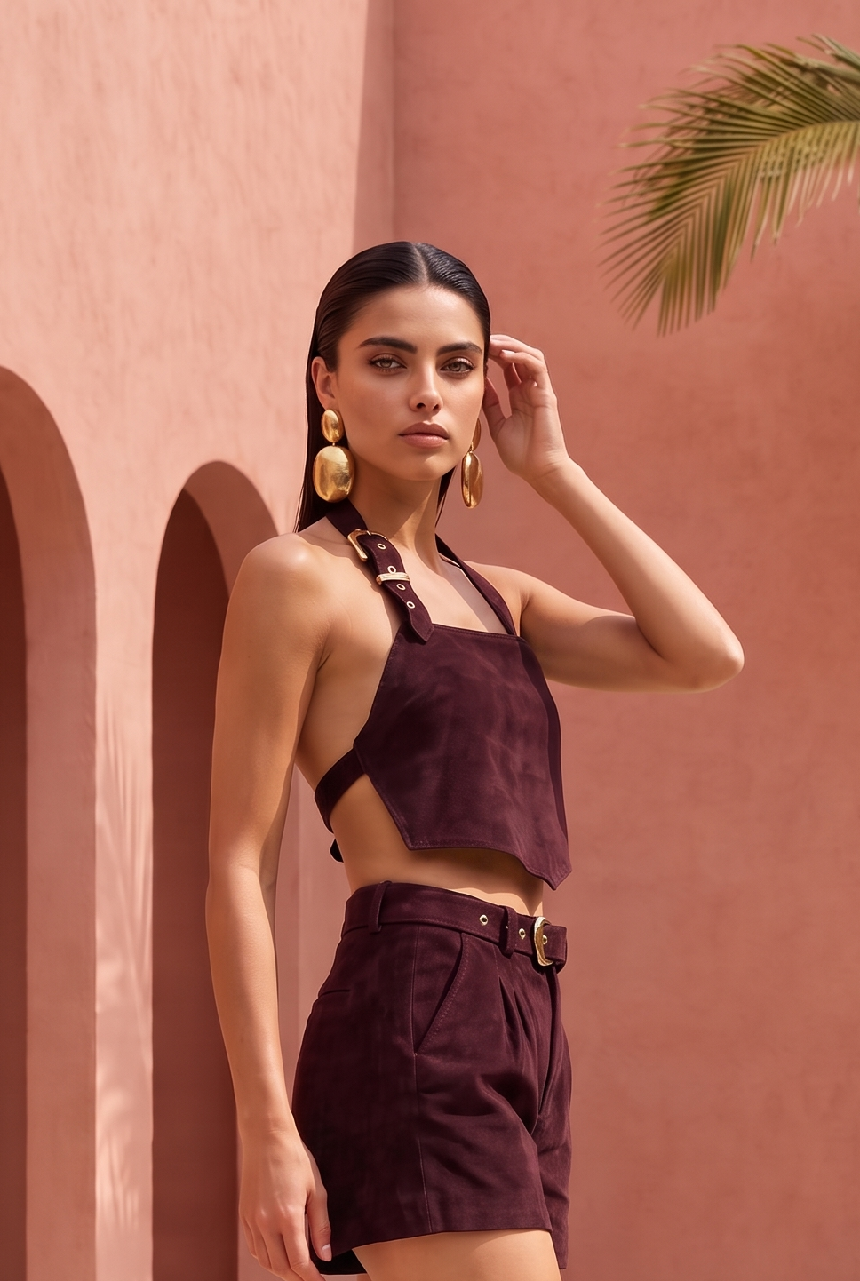 The Drift Suede Buckle Top in Wine