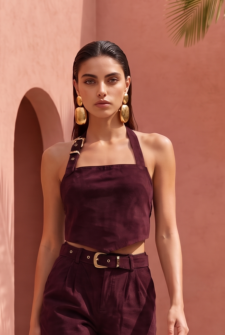 The Drift Suede Buckle Top in Wine