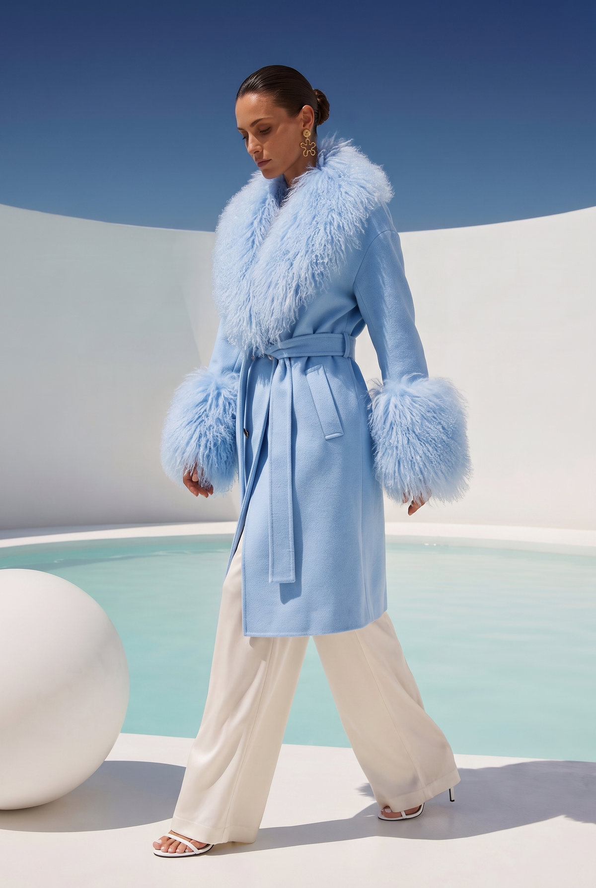 Charlotte Mongolian Wool Coat in Baby Blue