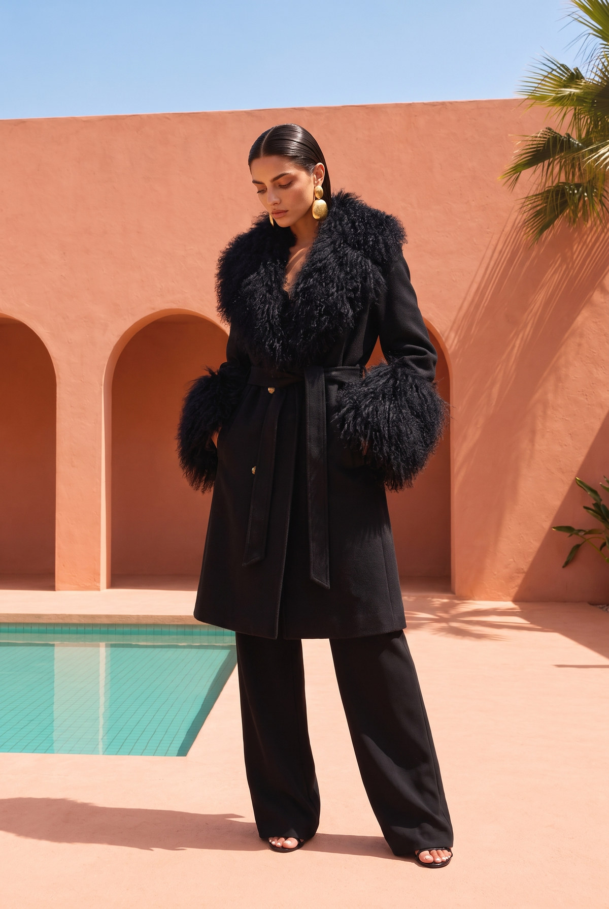 Charlotte Mongolian Wool Coat in Black