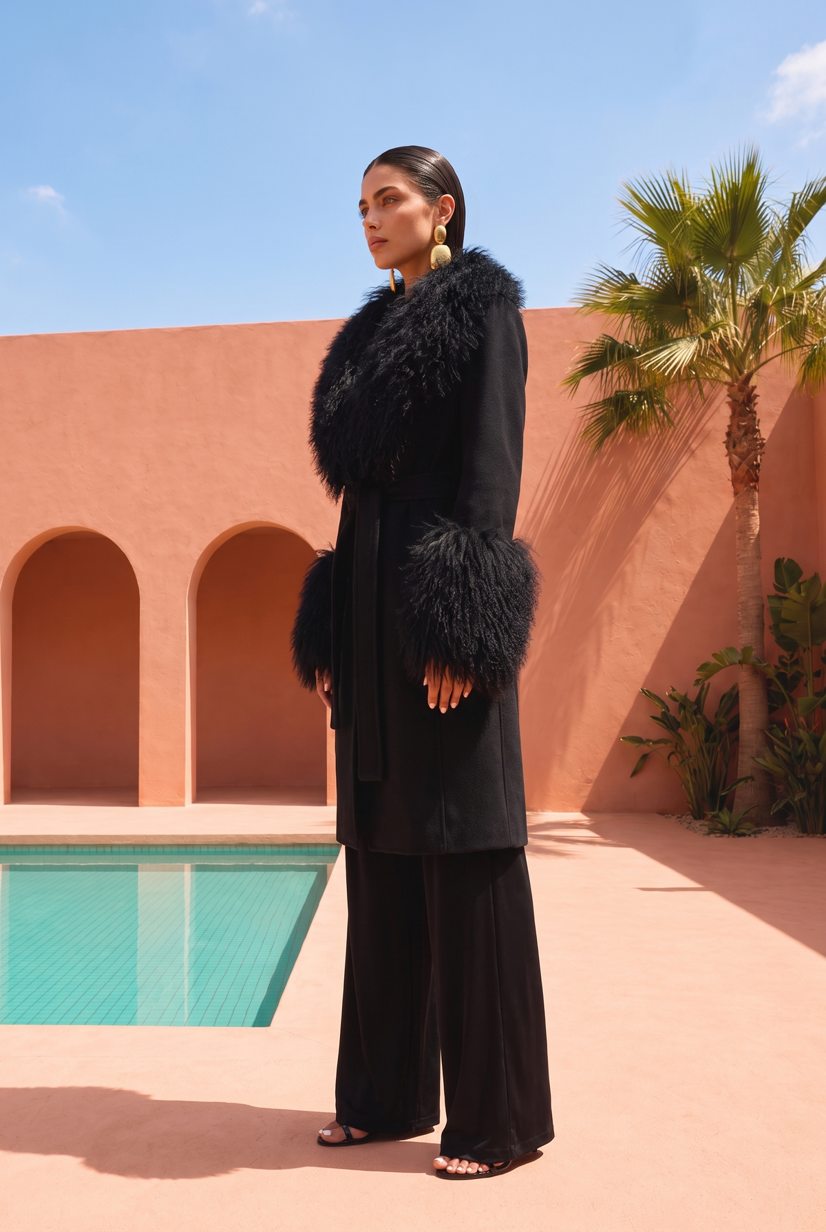 Charlotte Mongolian Wool Coat in Black