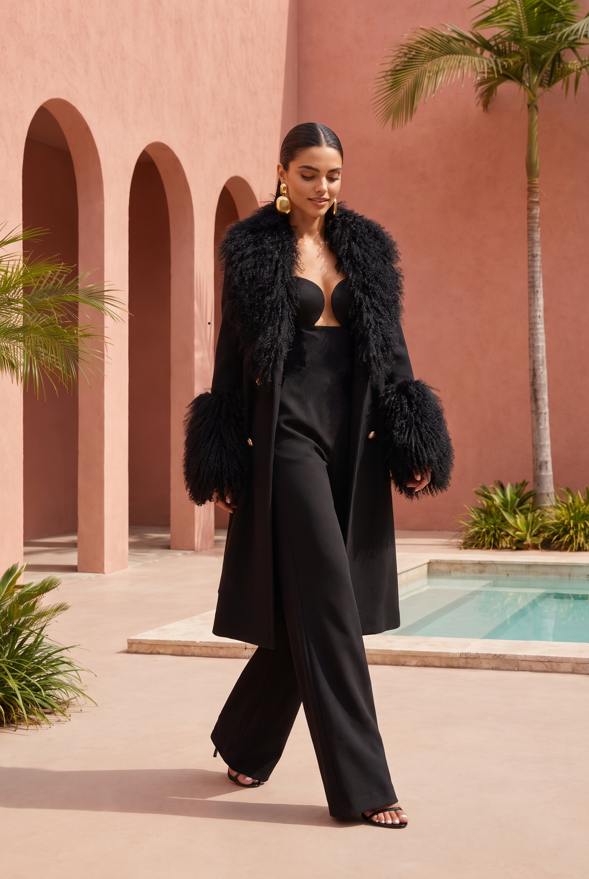 Charlotte Mongolian Wool Coat in Black