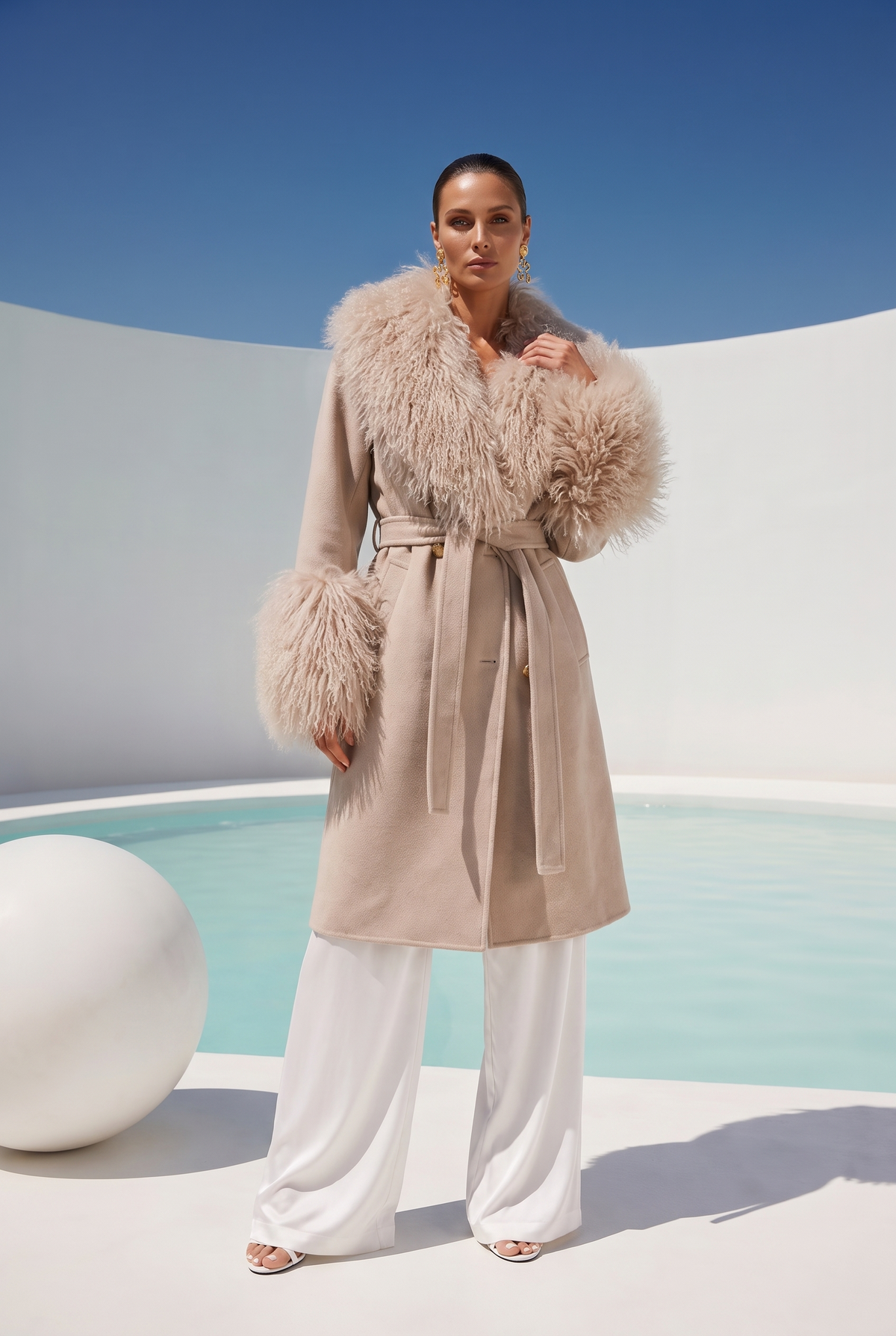 Charlotte Mongolian Wool Coat in Beige