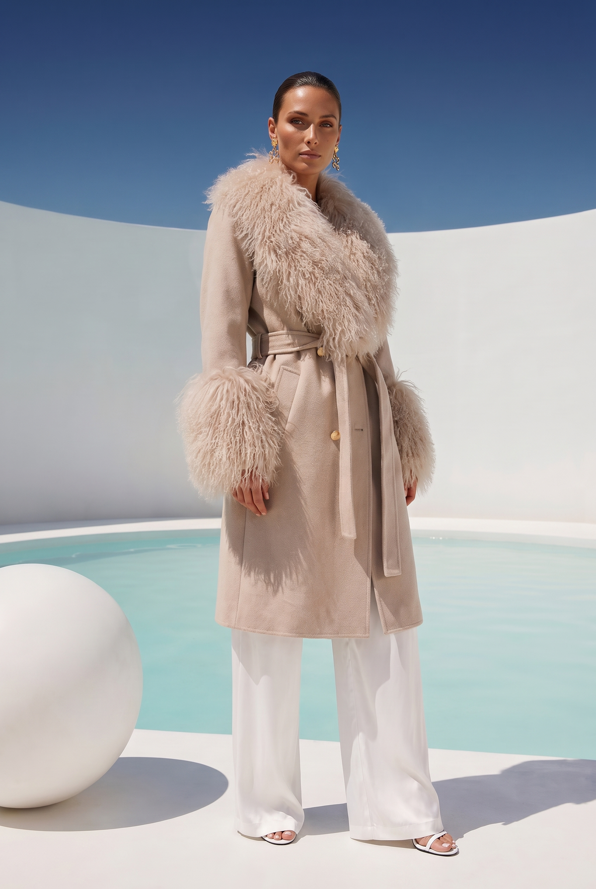 Charlotte Mongolian Wool Coat in Beige