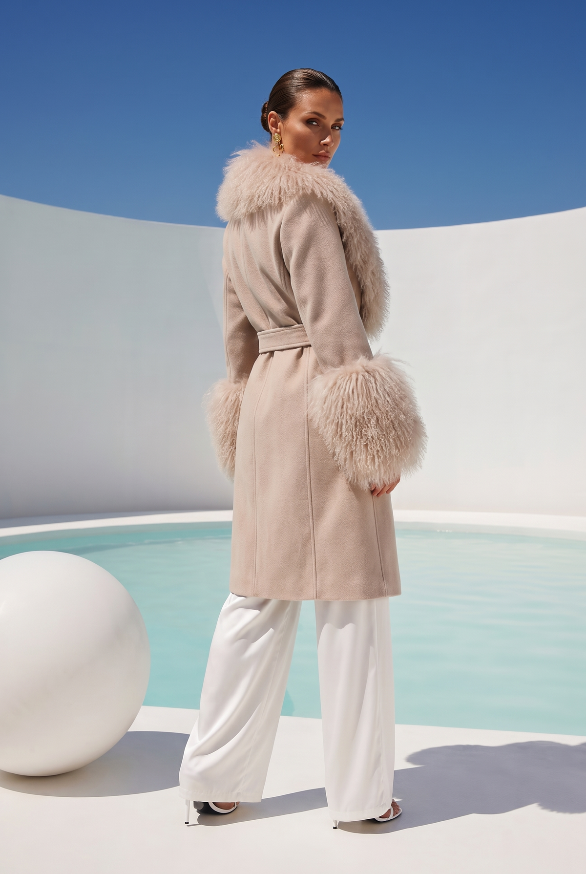 Charlotte Mongolian Wool Coat in Beige