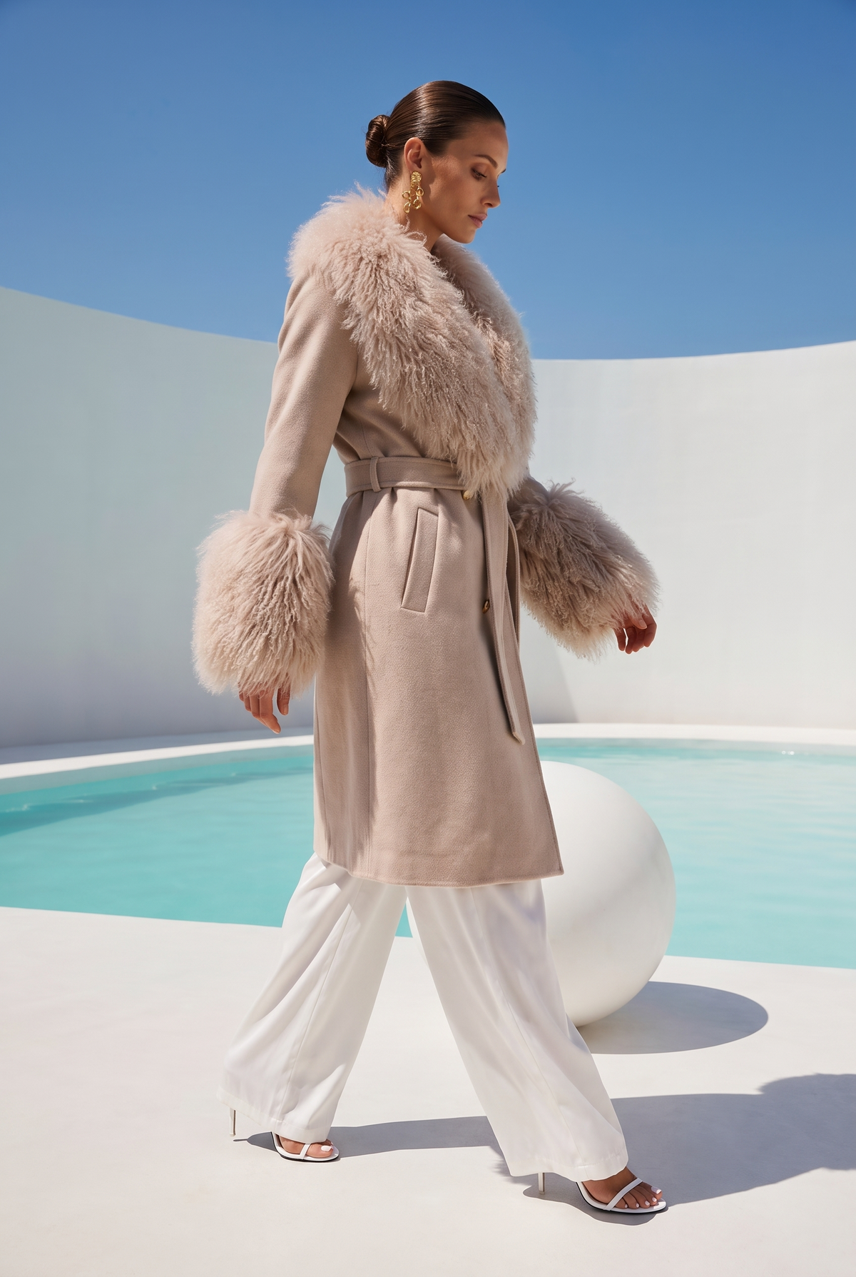 Charlotte Mongolian Wool Coat in Beige