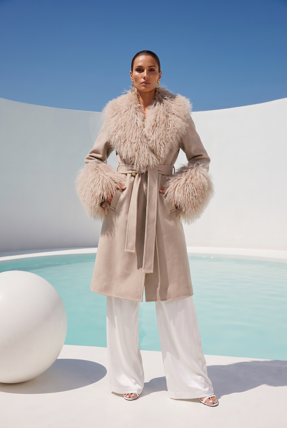 Charlotte Mongolian Wool Coat in Beige