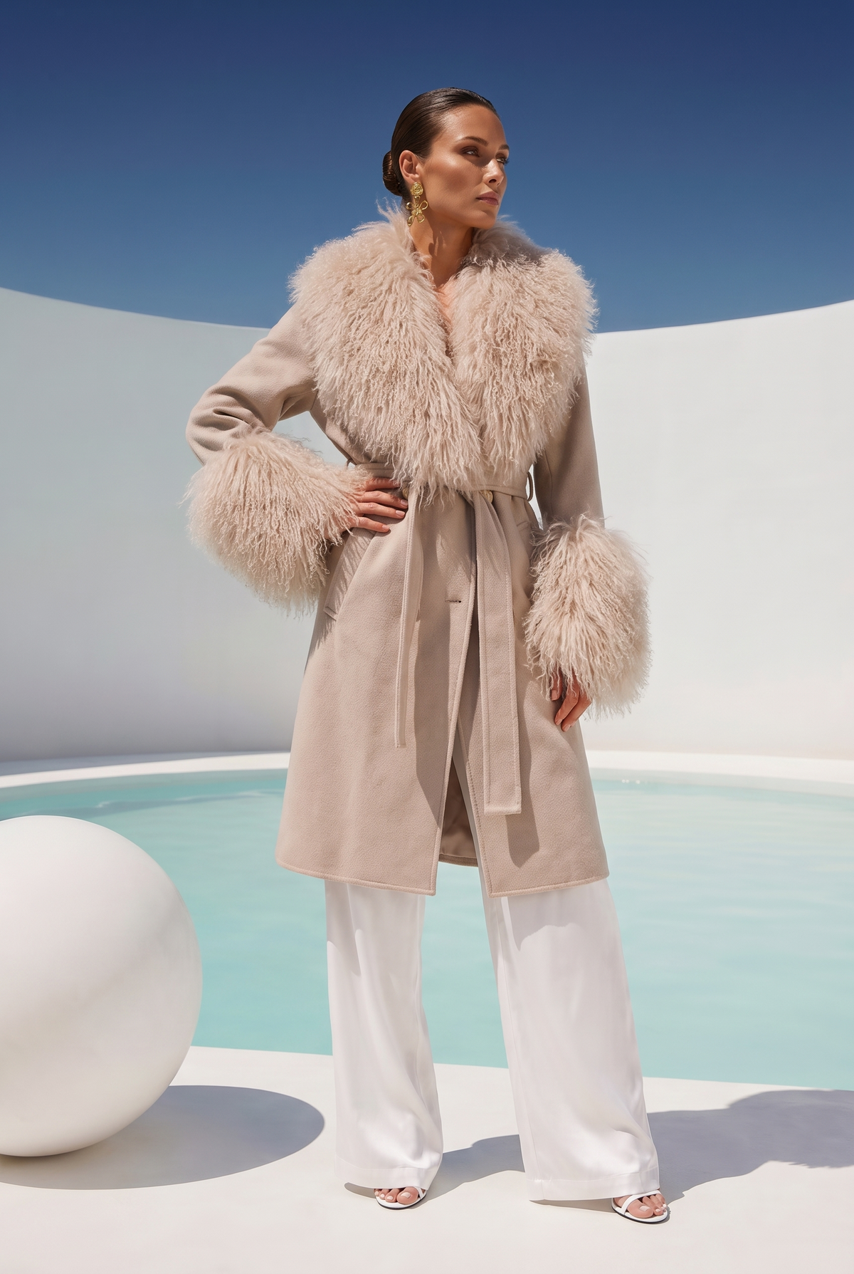 Charlotte Mongolian Wool Coat in Beige