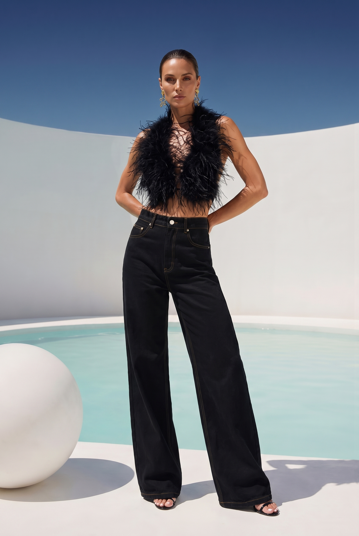 Attention is Yours Ostrich Feather Halter Top in Black