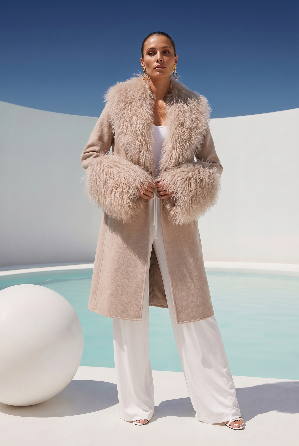 Charlotte Mongolian Wool Coat in Beige