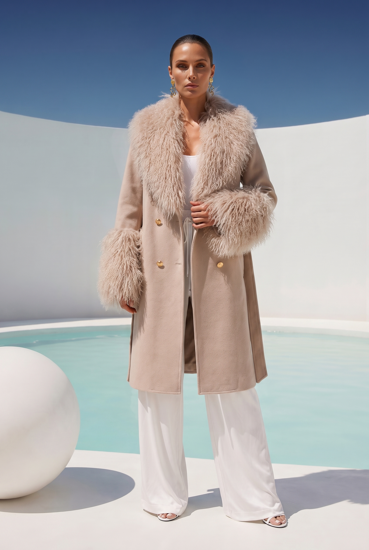 Charlotte Mongolian Wool Coat in Beige