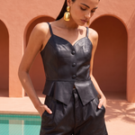 Harley Leather Peplum Top in Black
