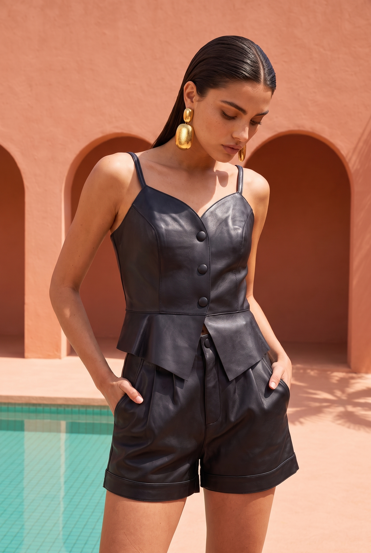 Harley Leather Peplum Top in Black