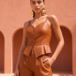 Harley Leather Peplum Top in Tan