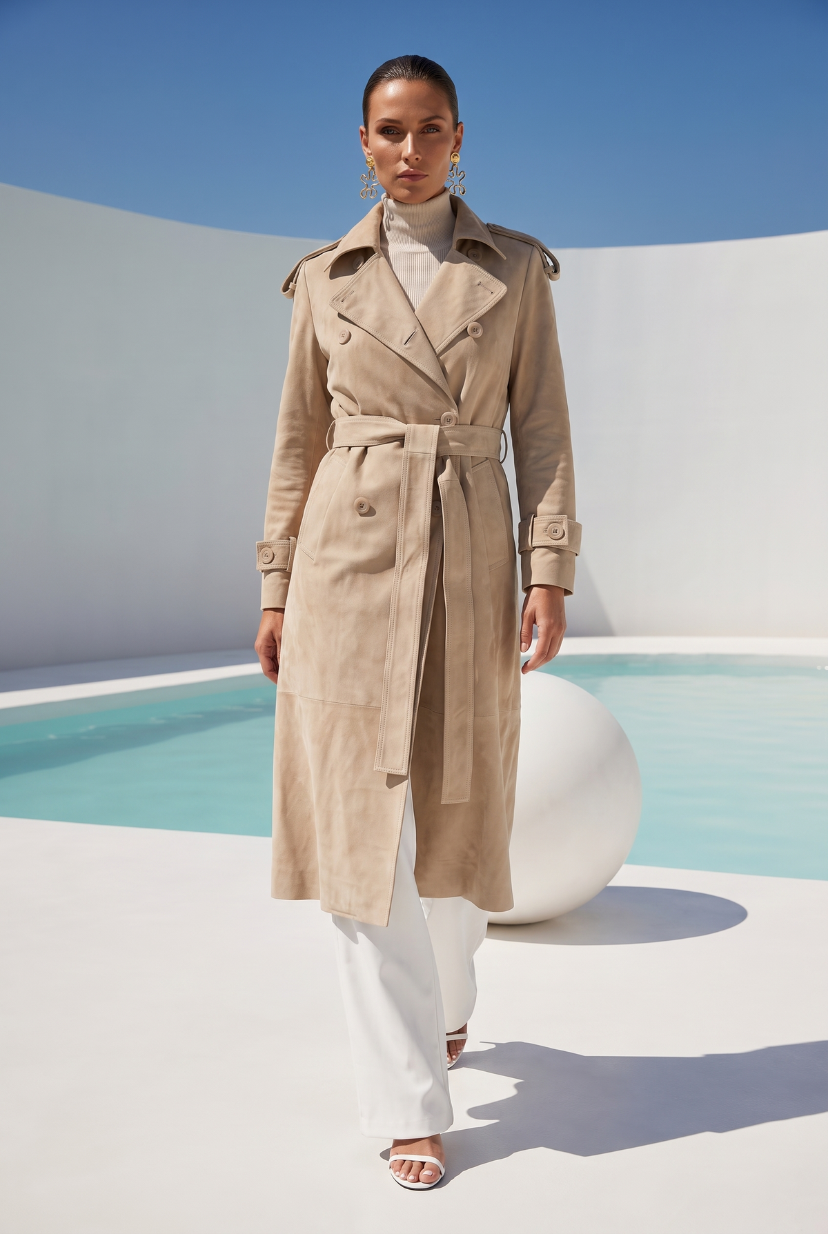 In Motion Suede Coat in Beige