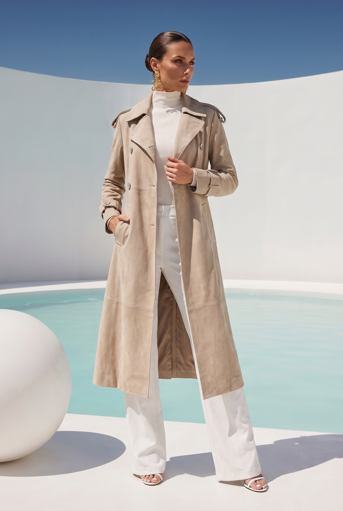 In Motion Suede Coat in Beige