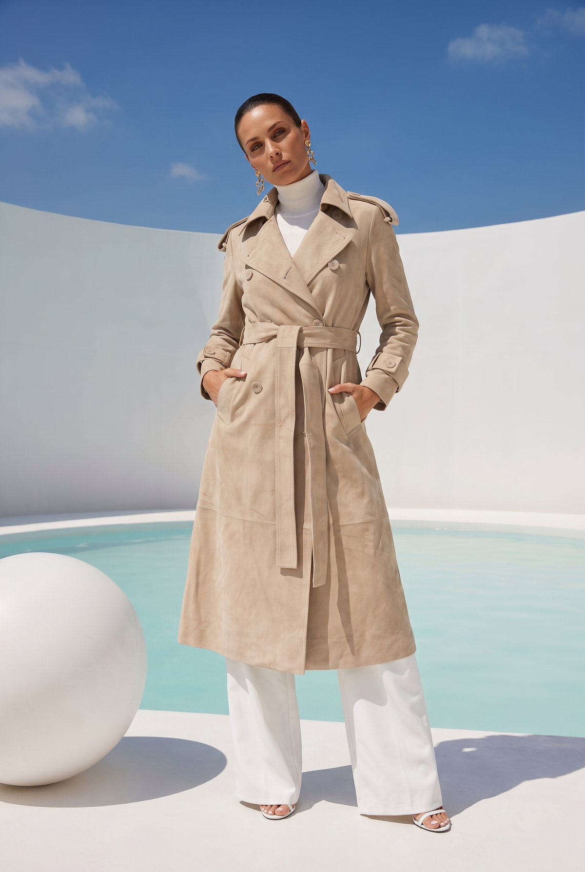 In Motion Suede Coat in Beige