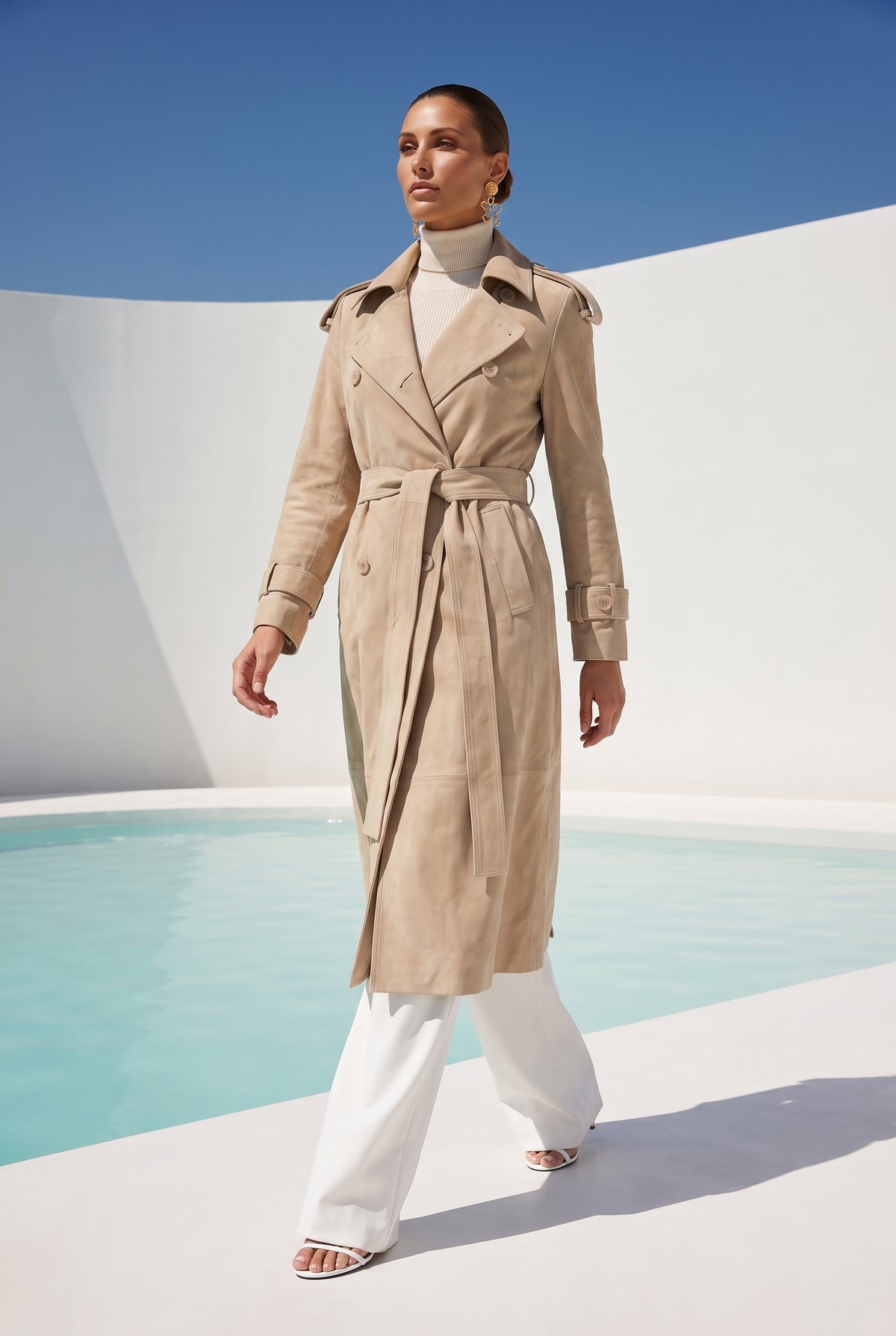 In Motion Suede Coat in Beige