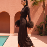 Make an Entrance Mongolian Wool Cuff Midi Dress in Brown