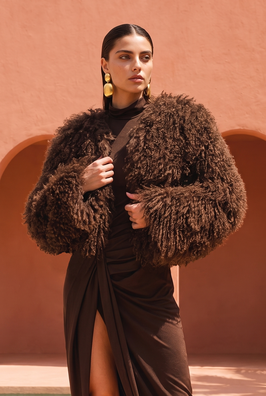 Harmony Mongolian Wool Jacket in Brown
