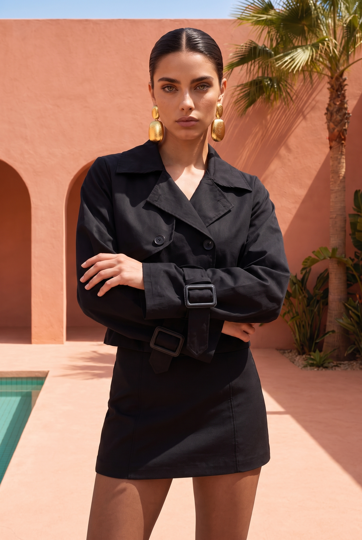 The Step Ahead Cropped Trench Coat in Black