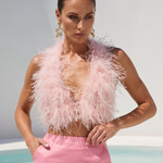 Attention is Yours Ostrich Feather Halter Top in Baby Pink
