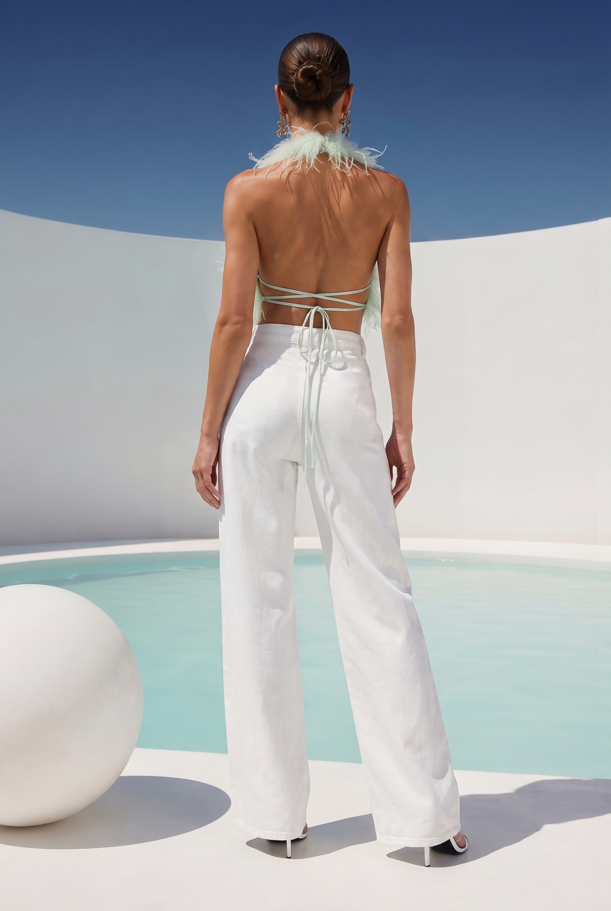 Attention is Yours Ostrich Feather Halter Top in Seafoam Green