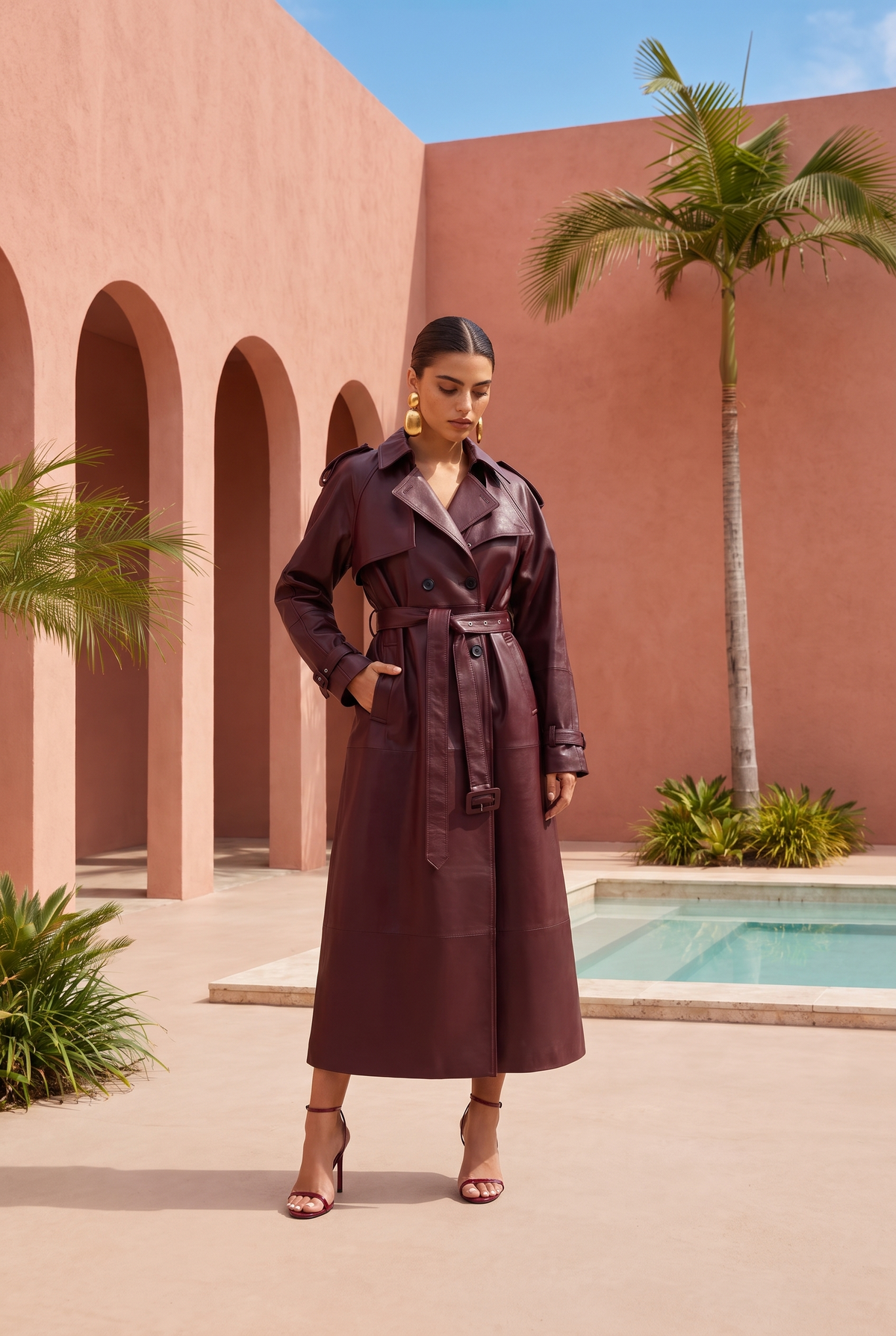 Phoenix Leather Coat in Burgundy