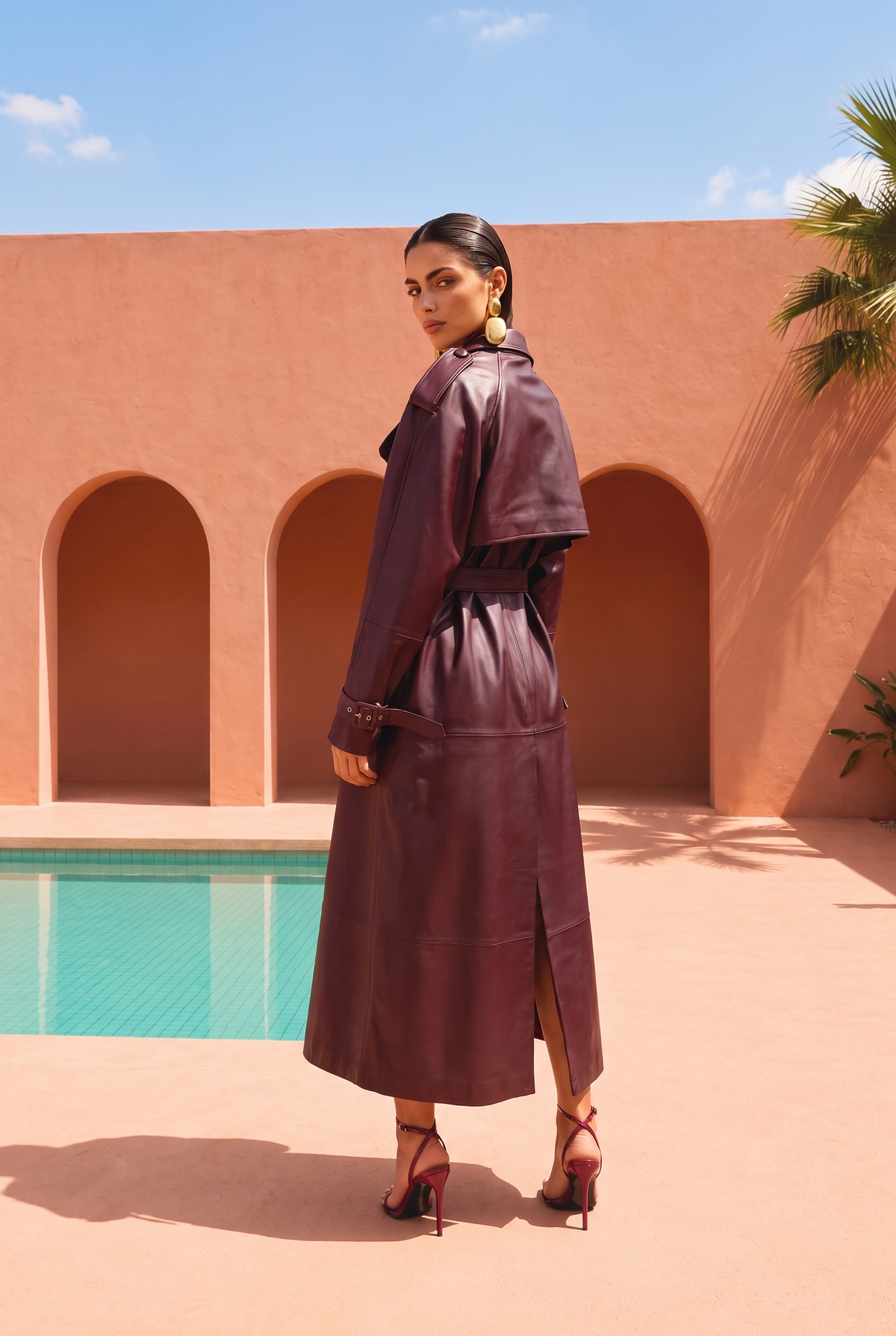 Phoenix Leather Coat in Burgundy