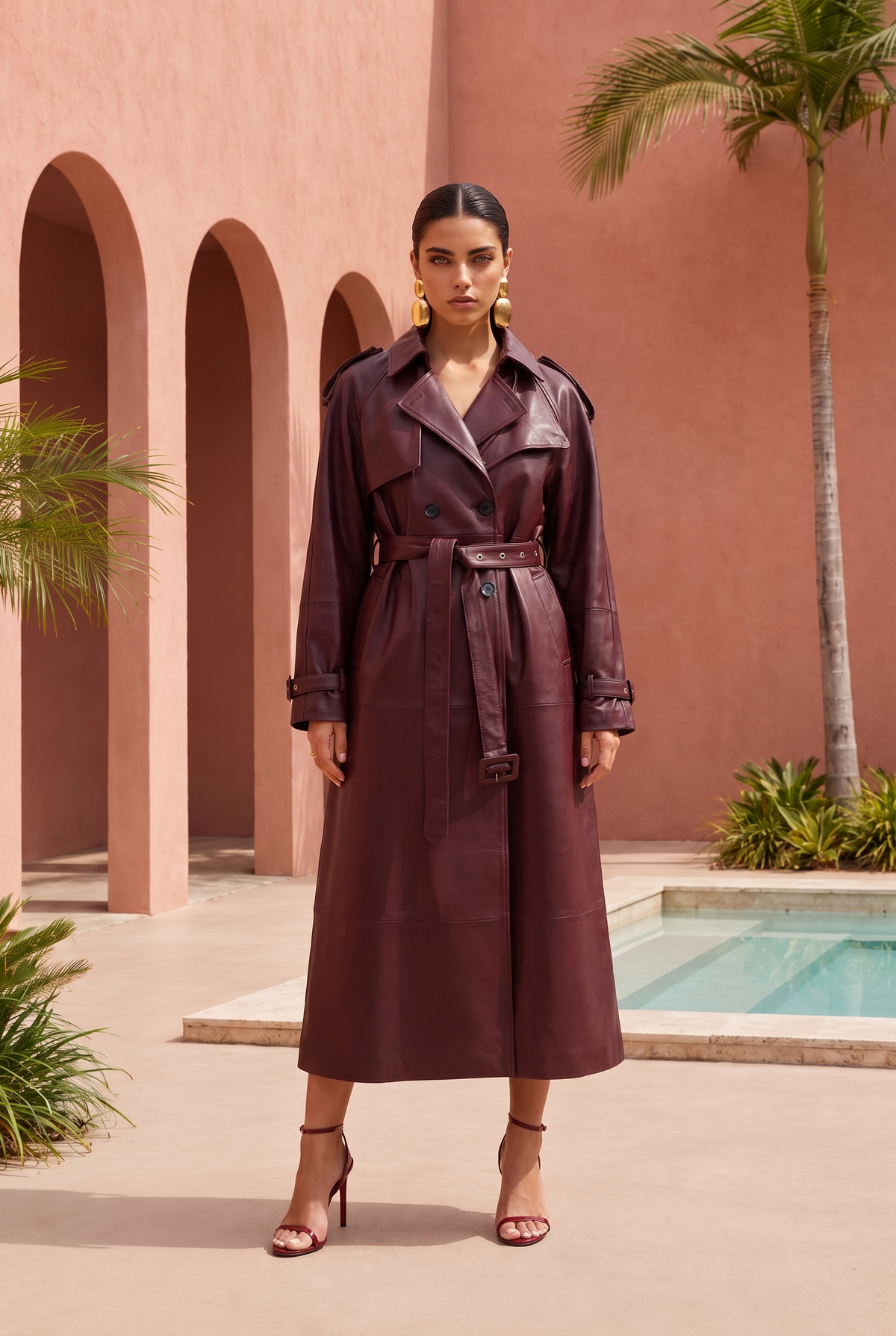 Phoenix Leather Coat in Burgundy