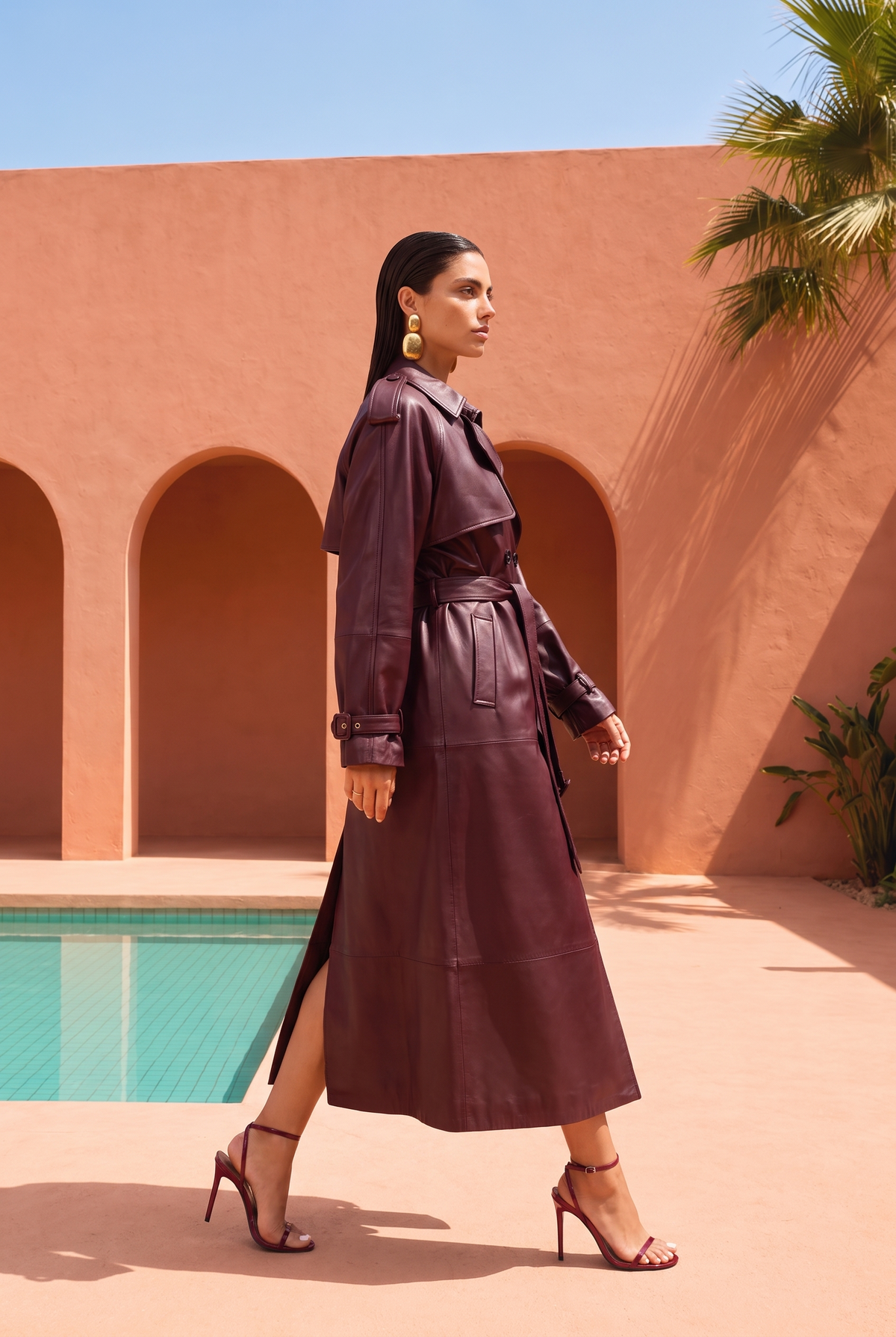 Phoenix Leather Coat in Burgundy